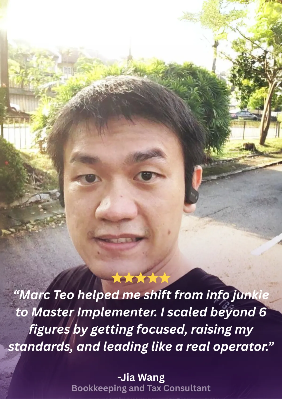 Client testimonial card, Jia