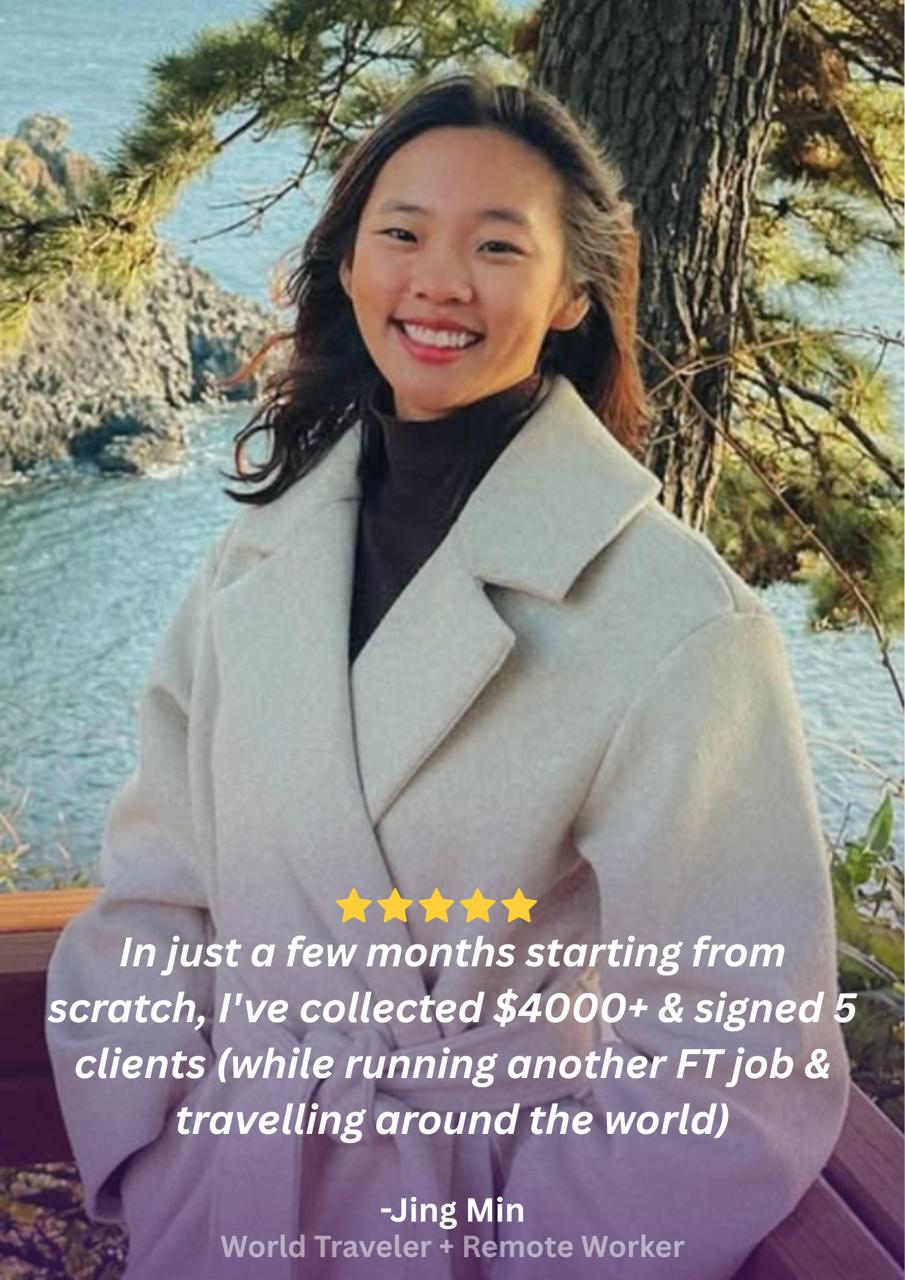Client testimonial card, Jing