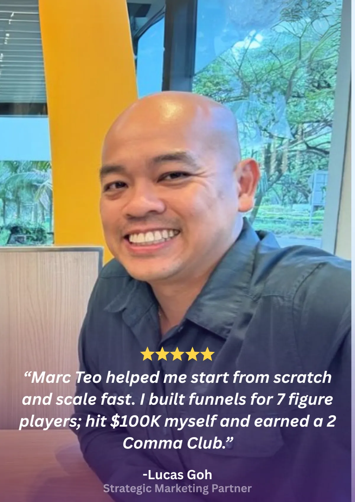 Client testimonial card, Lucas