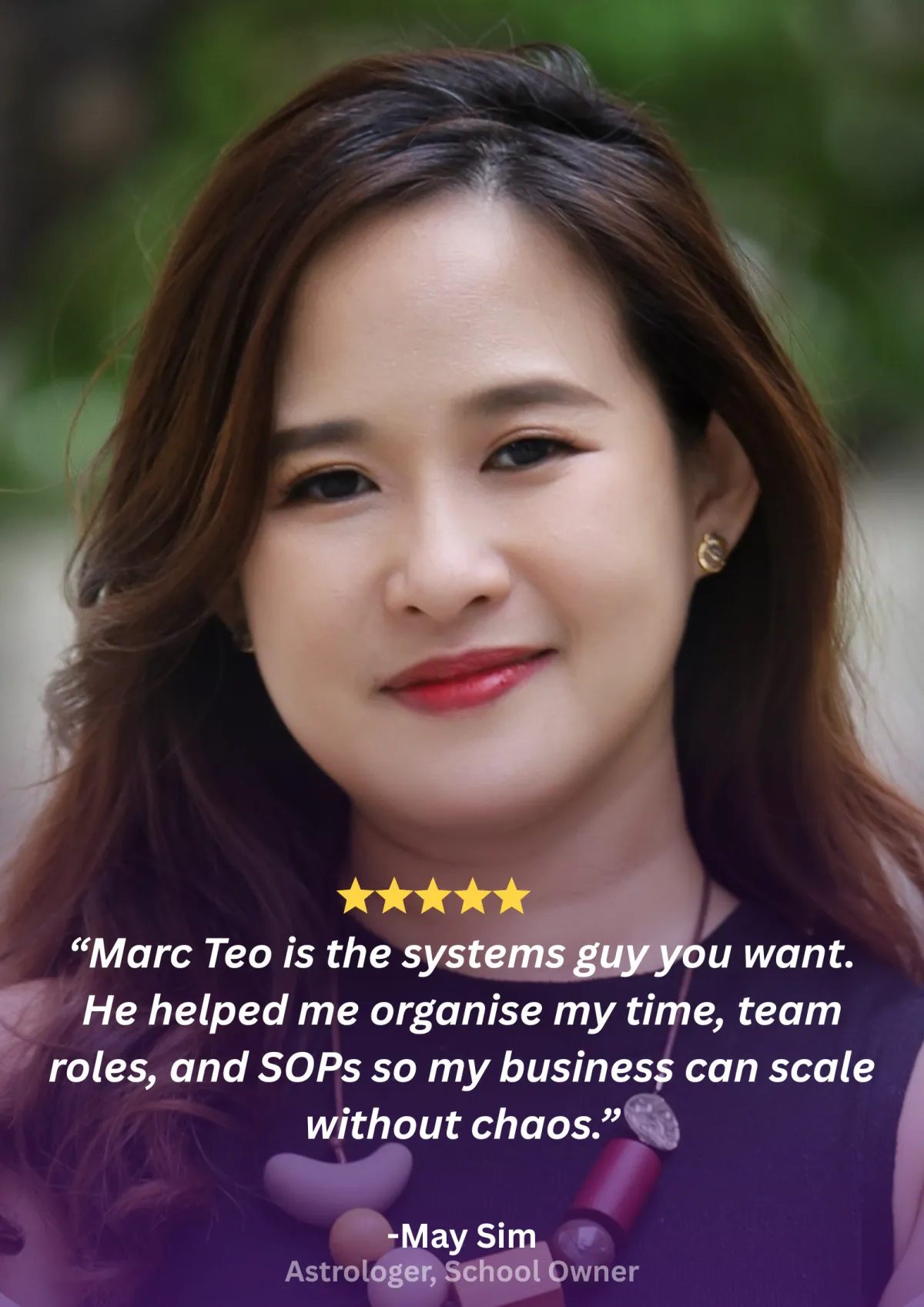 Client testimonial card, May
