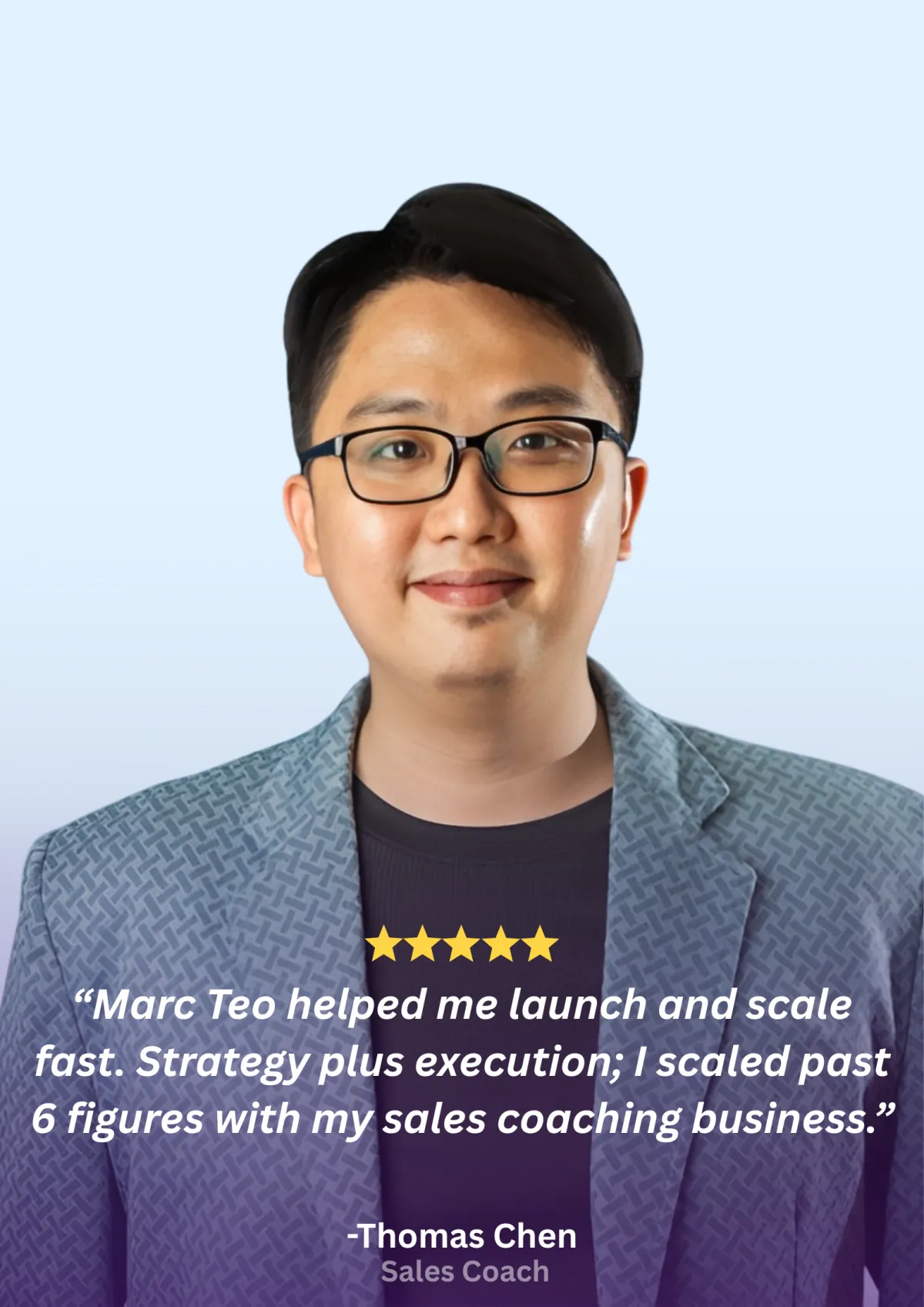 Client testimonial card, Thomas